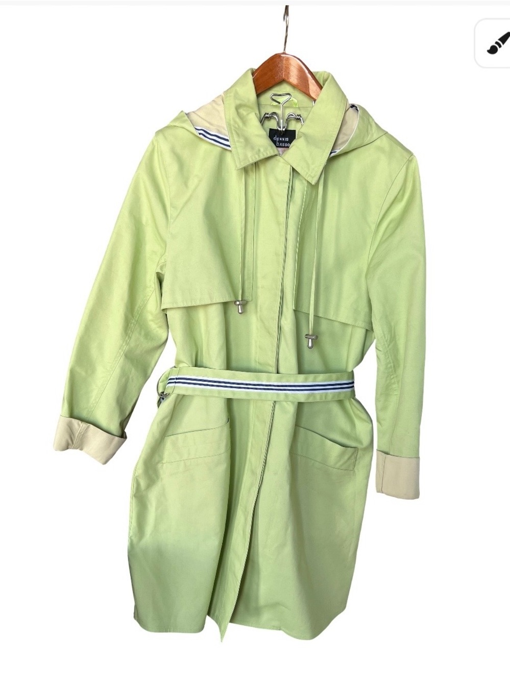 Dennis Basso Light Green Hooded Trench Water Resistant Coat L!